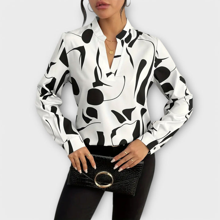 Joana - Blusa elegante de manga comprida com um decote pontiagudo