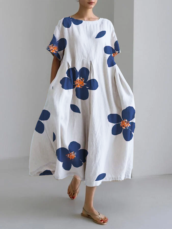 Caterina | Vestido comprido de verão com flores brilhantes e conforto suave para os dias de sol