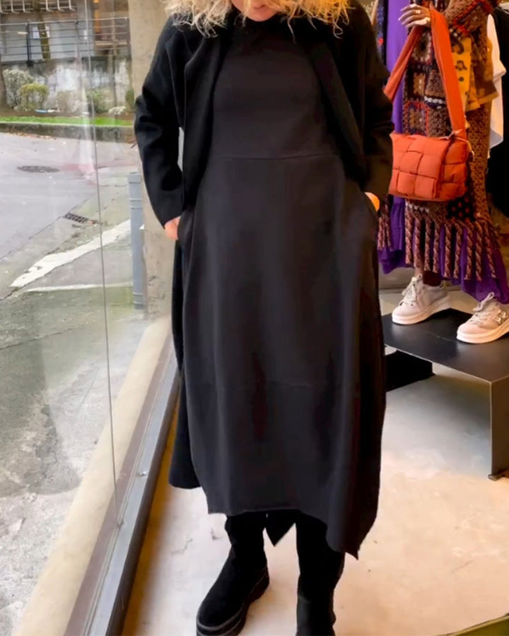 Clara Vestido Midi Outono com Bolsos