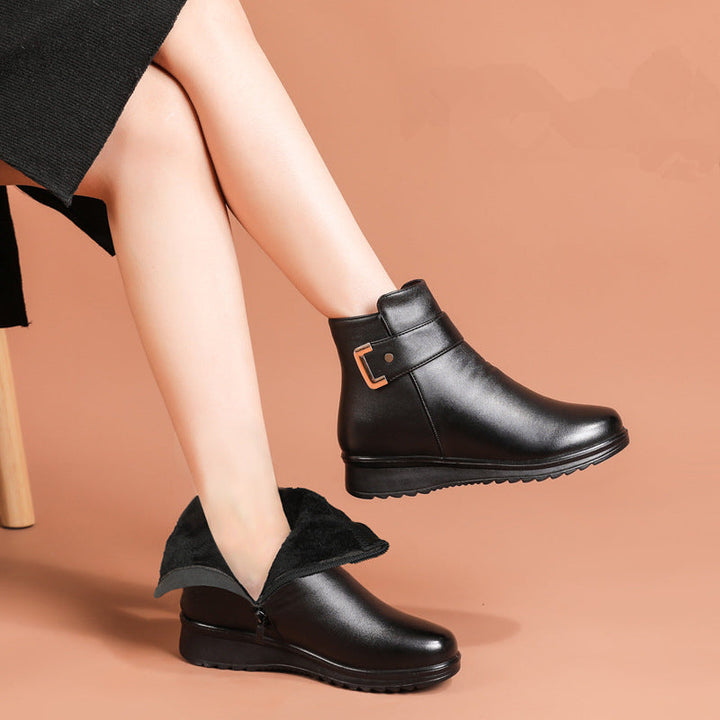 Velorna - Botas de veludo com fivela metálica em pele genuína
