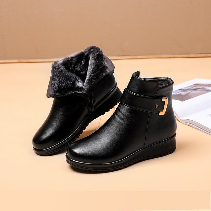 Velorna - Botas de veludo com fivela metálica em pele genuína