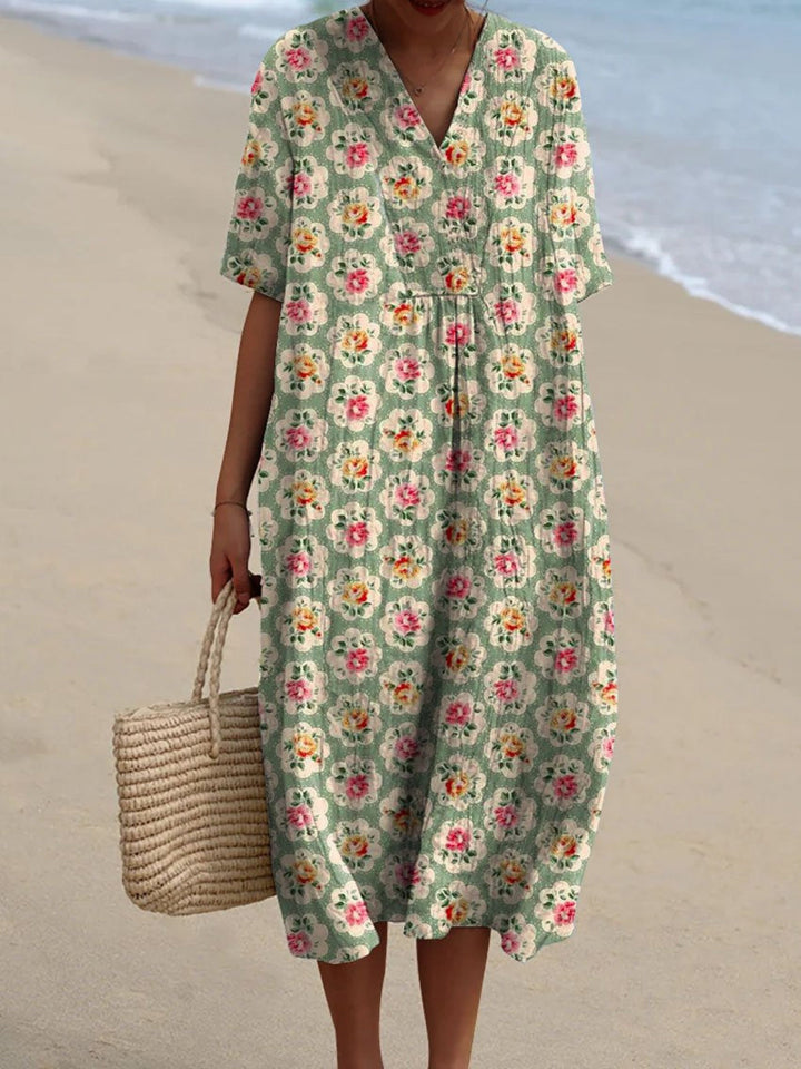 Hazel - Vestido Vintage com Decote em V e Estampa Floral