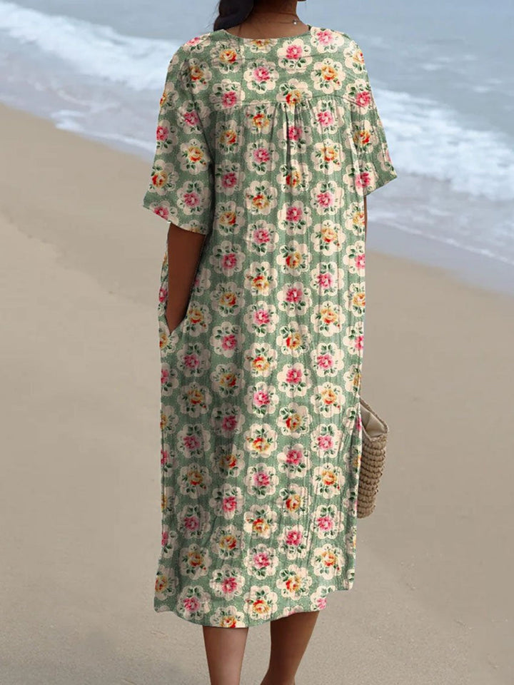 Hazel - Vestido Vintage com Decote em V e Estampa Floral
