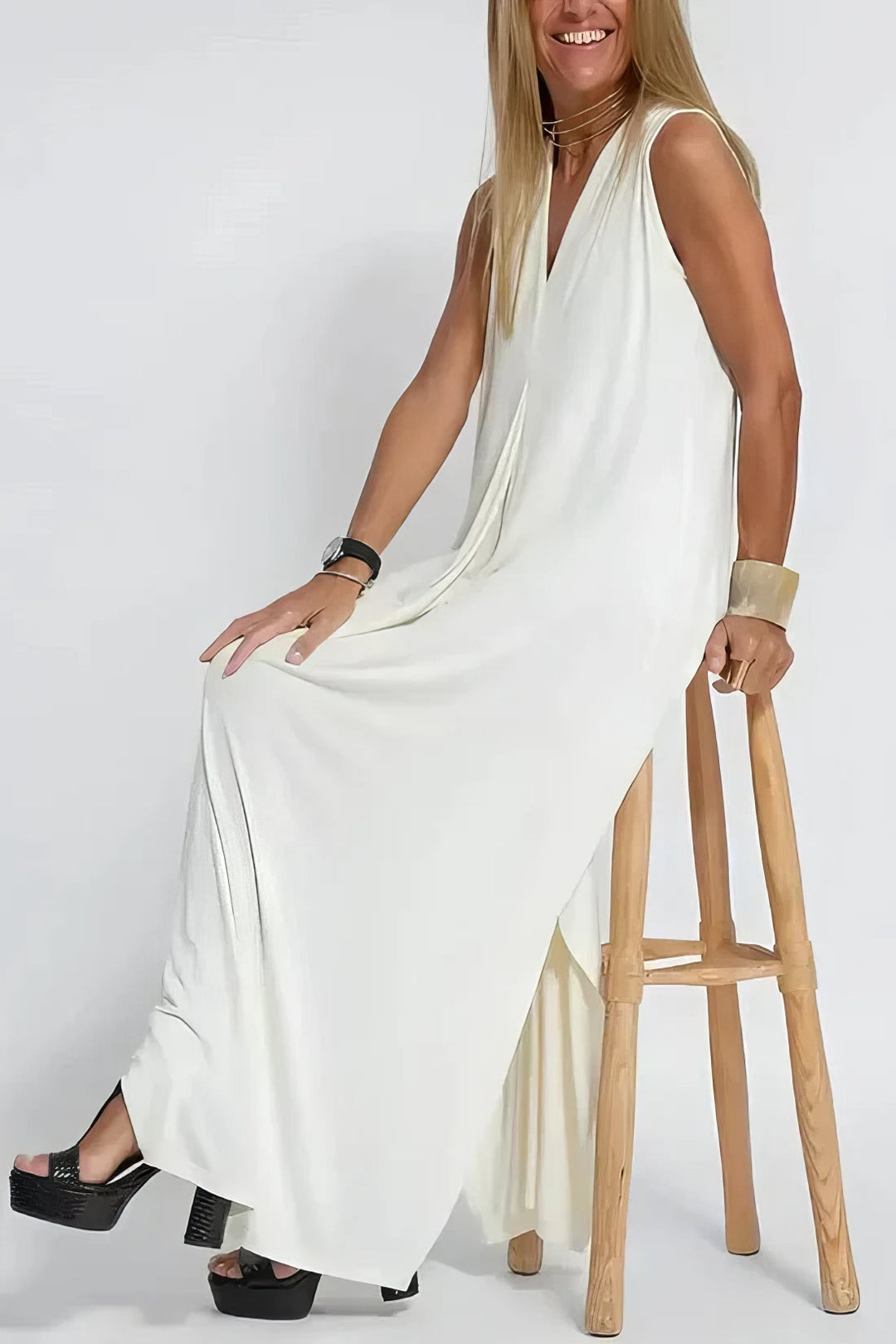 Vestido largo elegante + cárdigan a condizer DE BRINDE