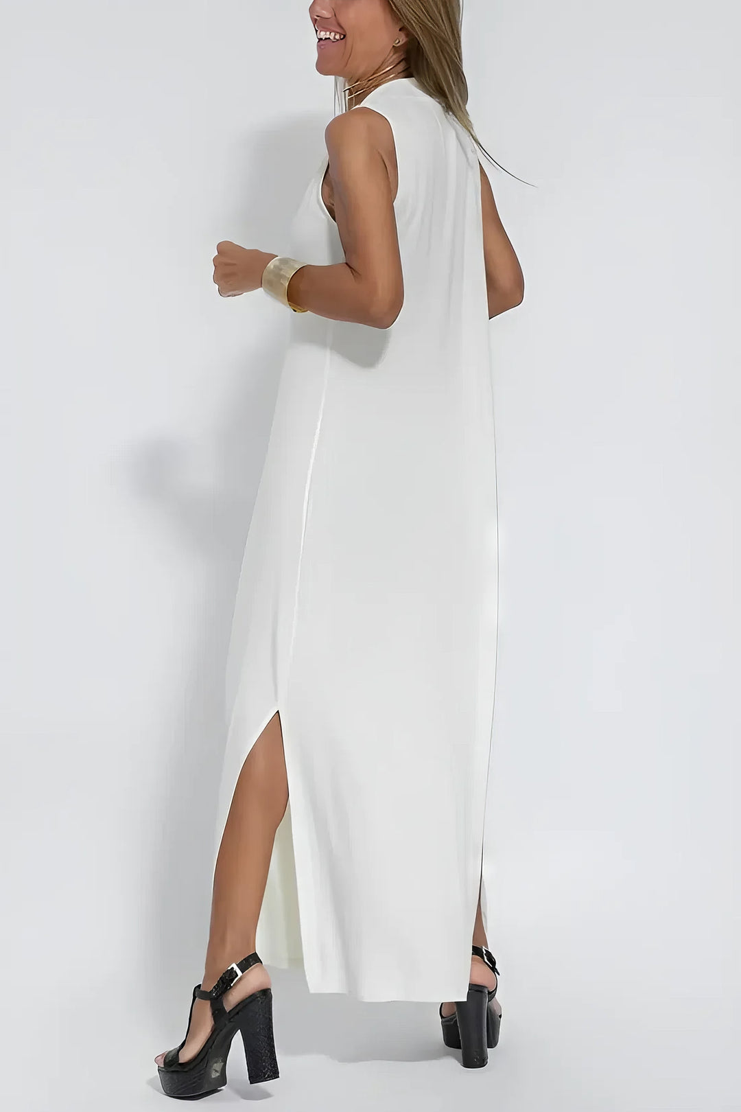 Vestido largo elegante + cárdigan a condizer DE BRINDE