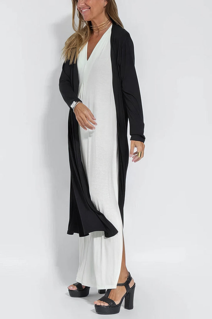 Vestido largo elegante + cárdigan a condizer DE BRINDE