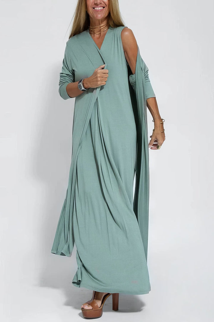 Vestido largo elegante + cárdigan a condizer DE BRINDE