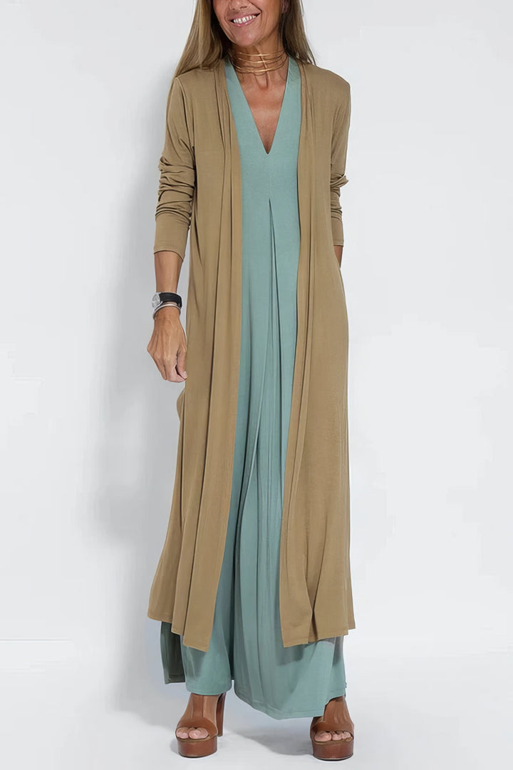 Vestido largo elegante + cárdigan a condizer DE BRINDE